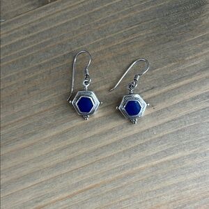 Vintage Southwestern Sterling Silver Lapis Lazuli Hexagon Dangle Earrings